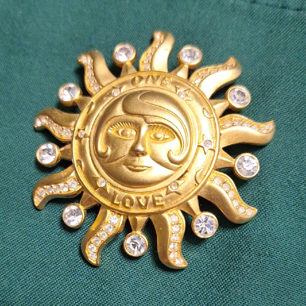 Kirks Folly Gold Sunburst Brooch with Clear Accents